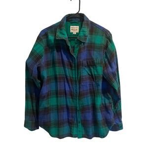 American Eagle Green & Blue Plaid Flannel Shirt Size Medium